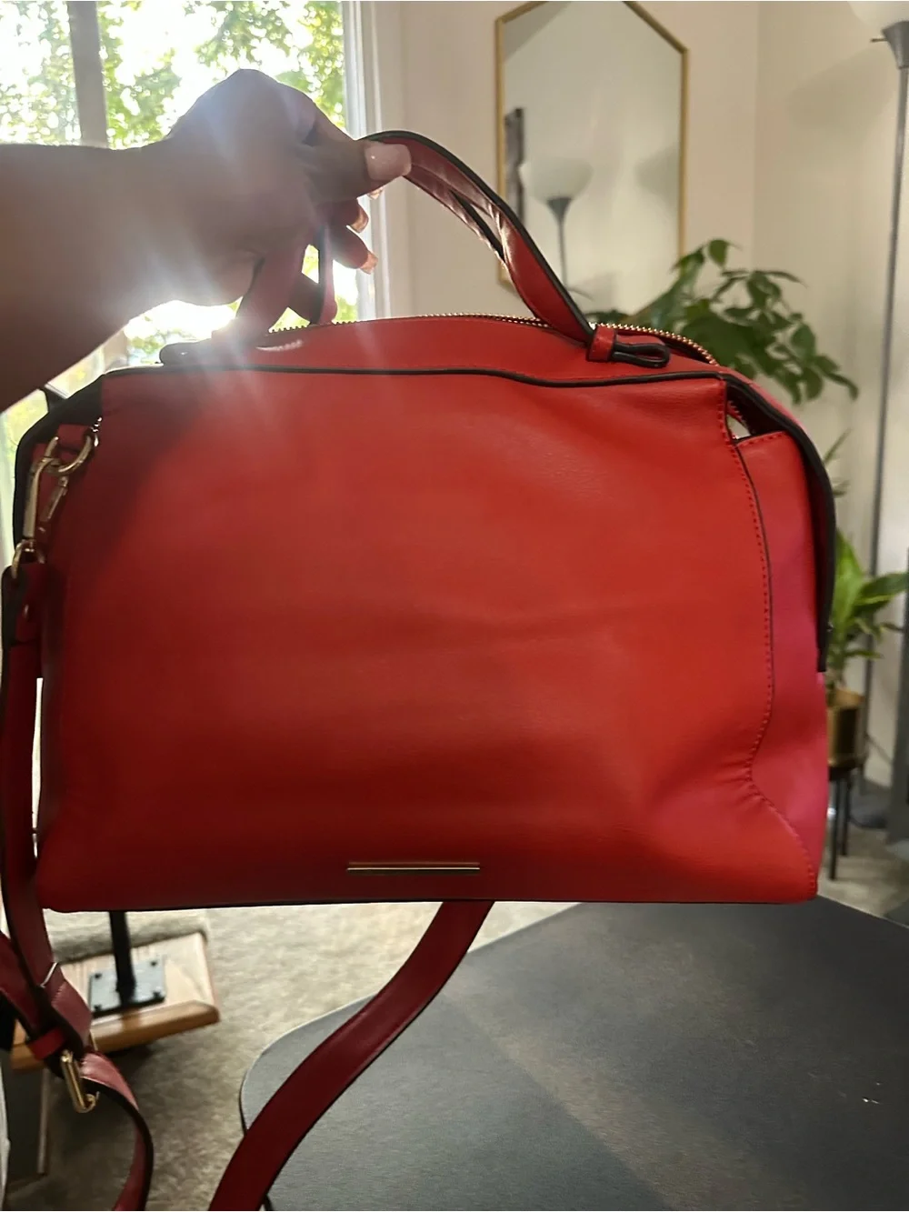 BCBGeneration Red Structured Top-Handle Satchel with Gold Hardware